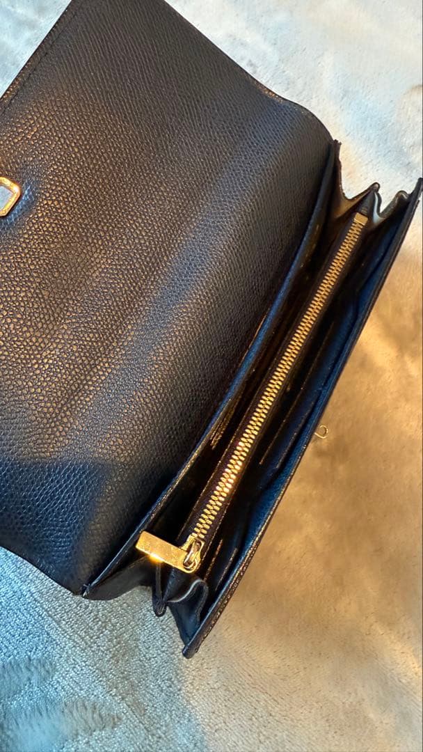 【美品】Valextra ヴァレクストラ　ネイビー レザー フラップ式 長財布