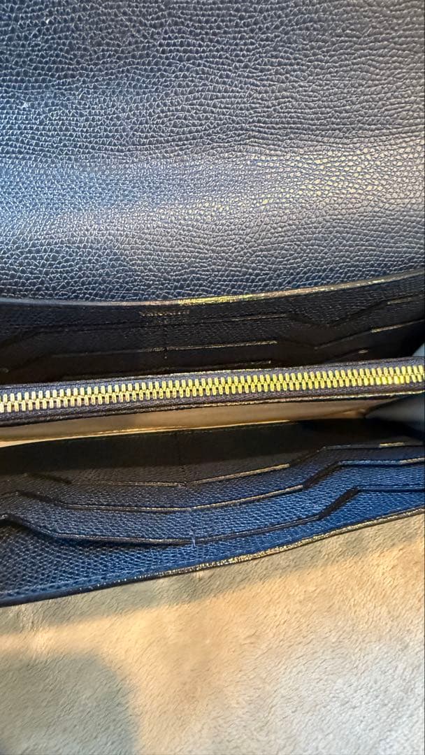 【美品】Valextra ヴァレクストラ　ネイビー レザー フラップ式 長財布