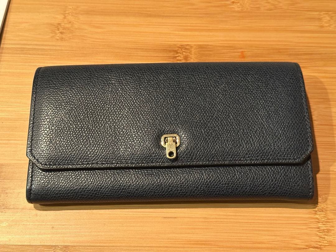 【美品】Valextra ヴァレクストラ　ネイビー レザー フラップ式 長財布
