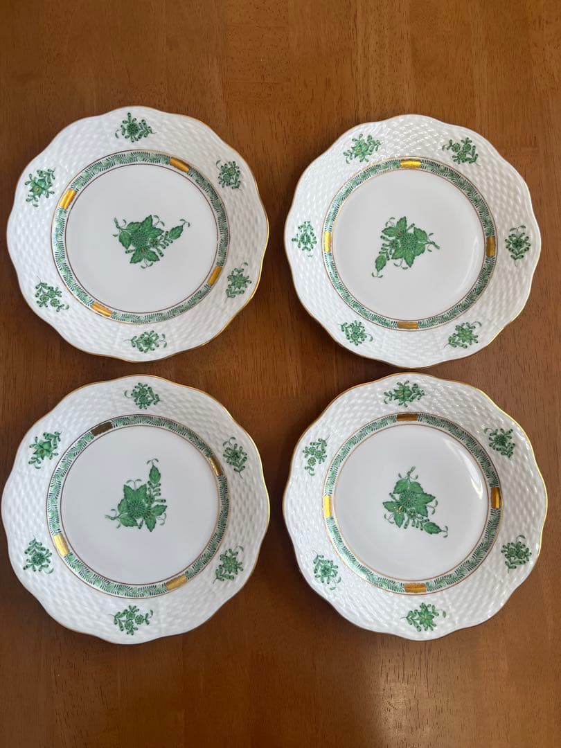 ヘレンド アポニーグリーン デザートプレート19cm 4枚セット
