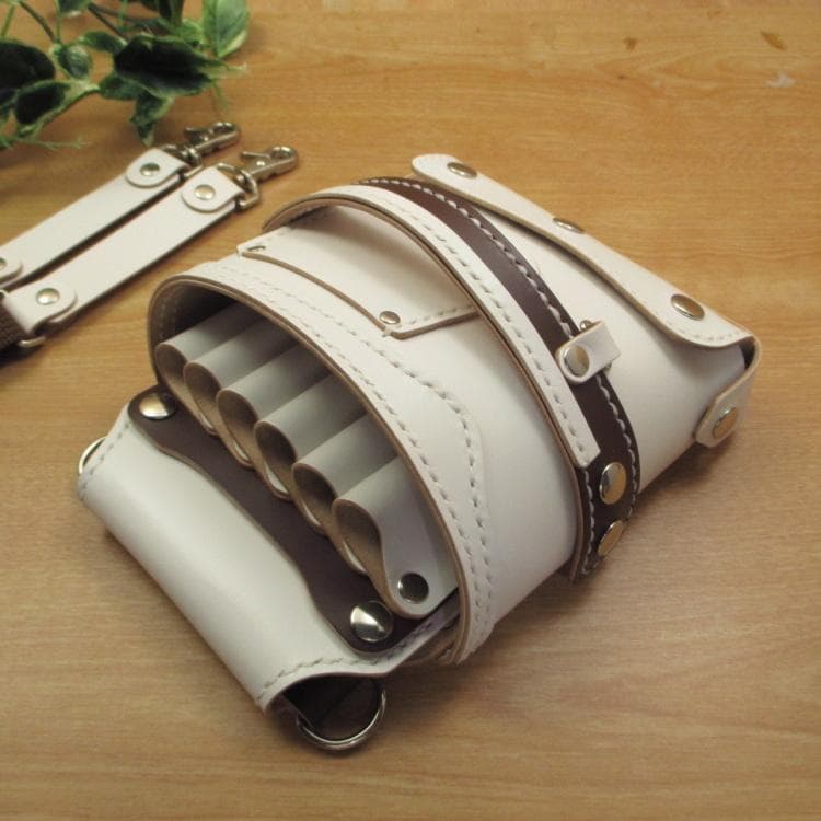 ホワイト＆ブラウン　６丁差し　本革シザーケース　SCA-118/CWA