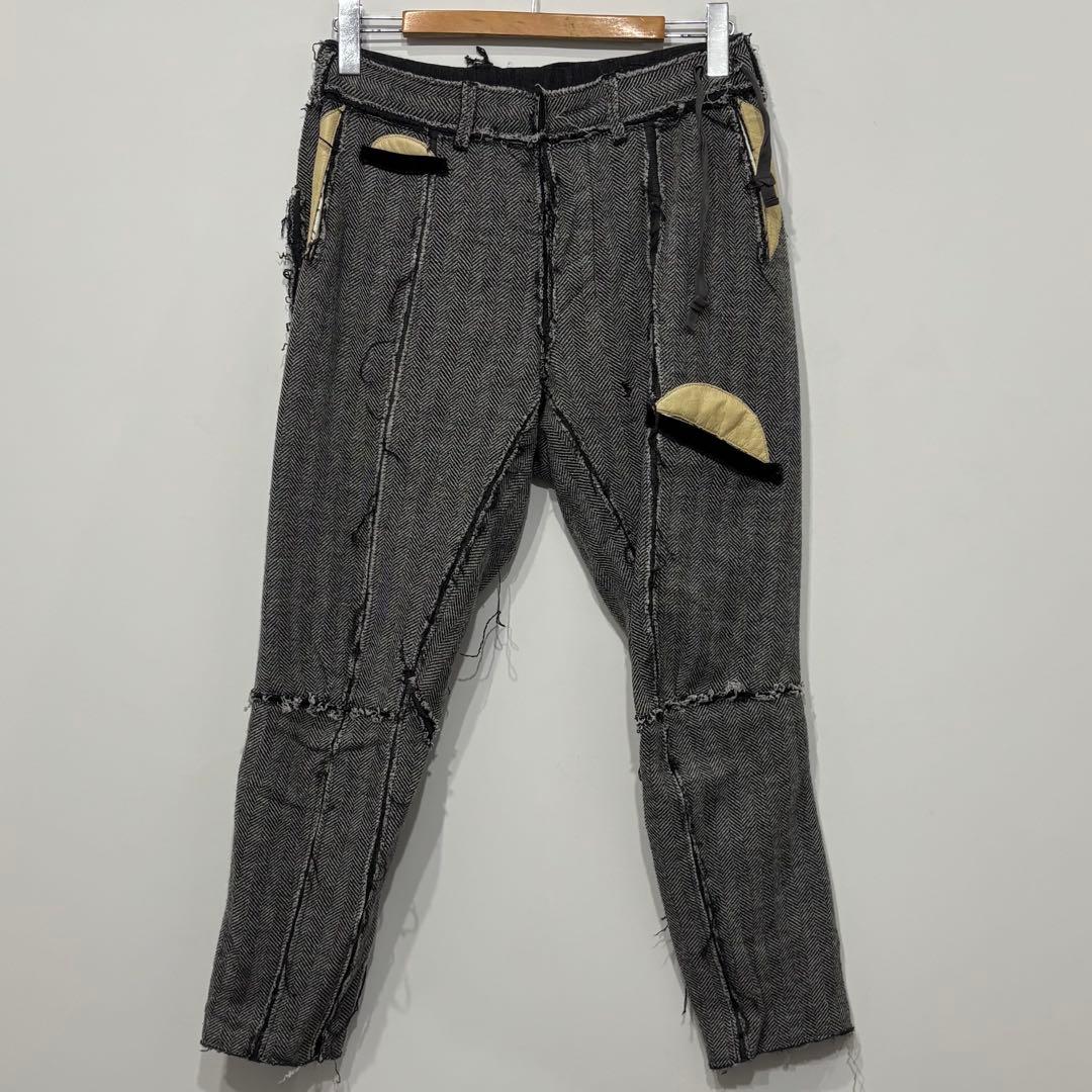 美品 ソロイスト 再構築 シルク カシミヤ ヘリンボーン イージー パンツ S