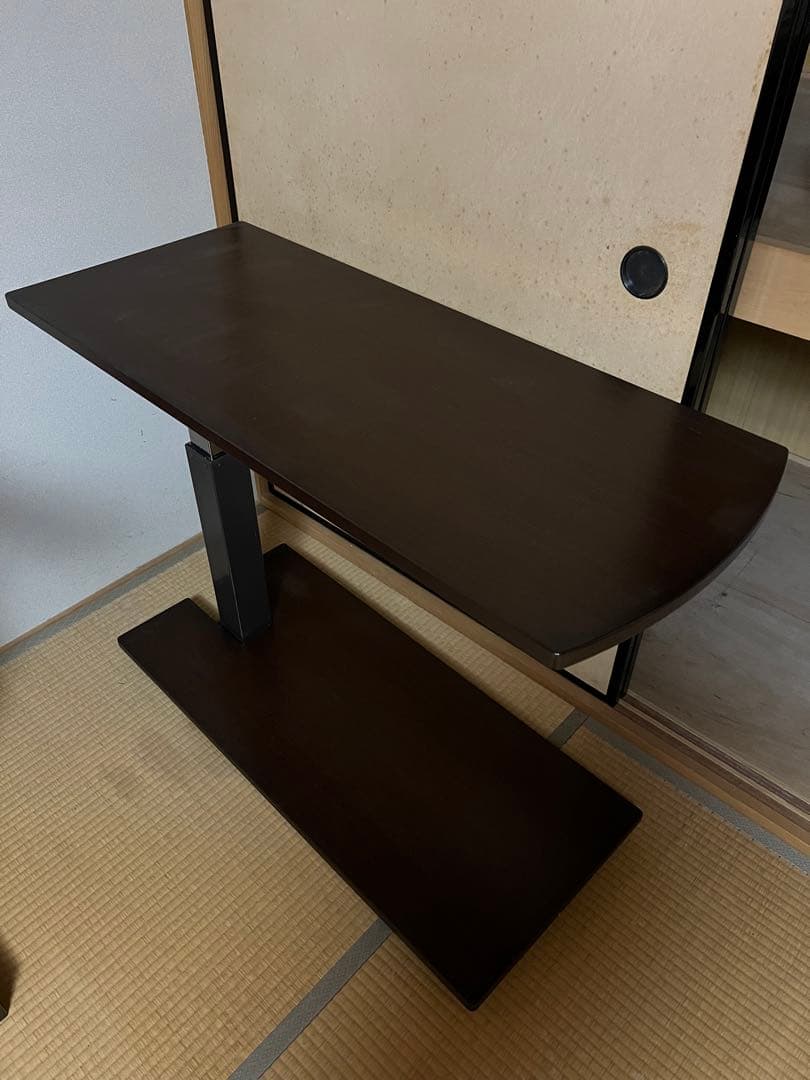 高さ調整可能 半月型テーブル ダークブラウン