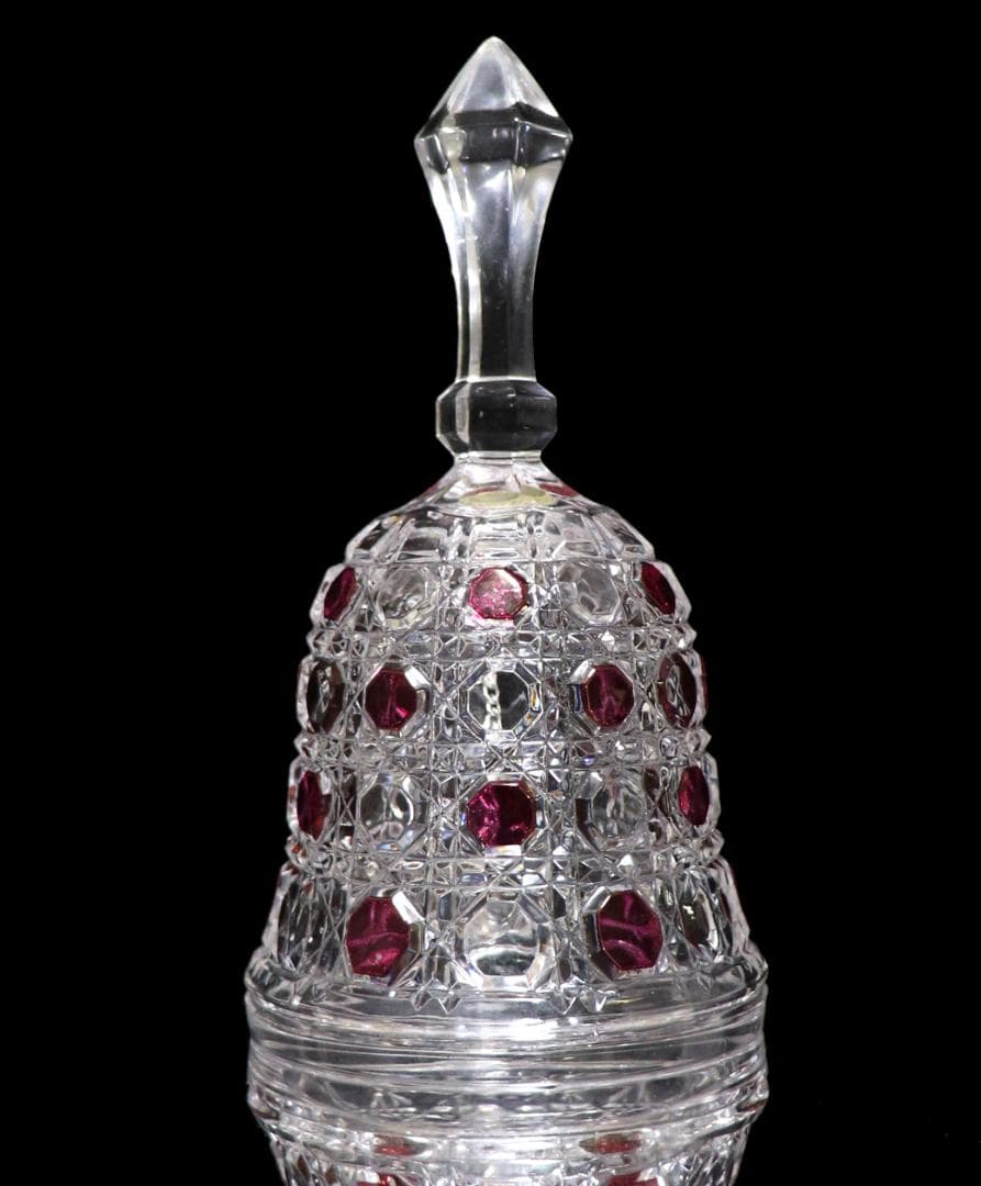 オールド・バカラ上級作品 ワインレッド色被せ装飾 ディアマン・ピエーリー 呼び鈴