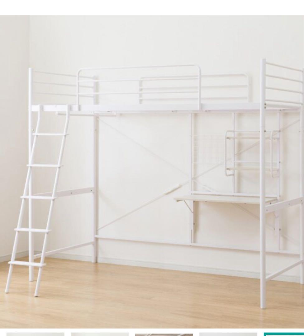 ホワイト ロフトベッド デスク付き