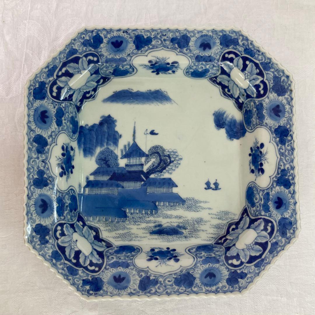 希少 伊万里 染付角皿 太明成化年製 大皿 骨董品 時代物