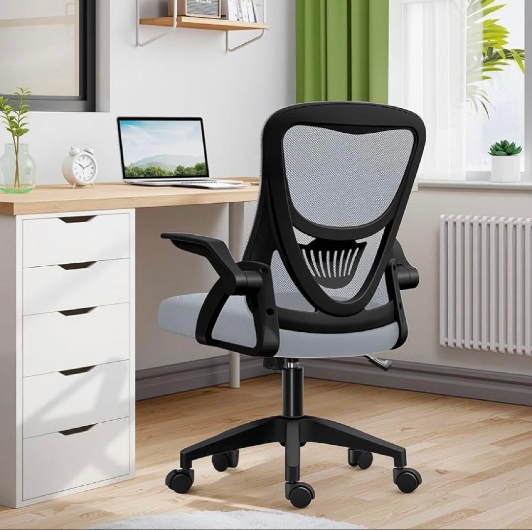 デスクチェア グレー疲れないオフィスチェア 跳ね上げ肘 在宅ワーク