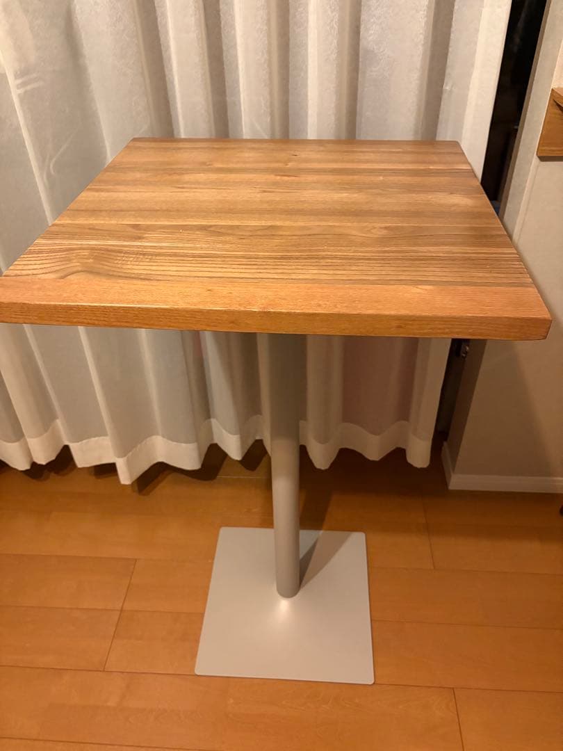 ダイニングテーブル　ハイテーブルナチュラルウッド正方形　グレージュ脚