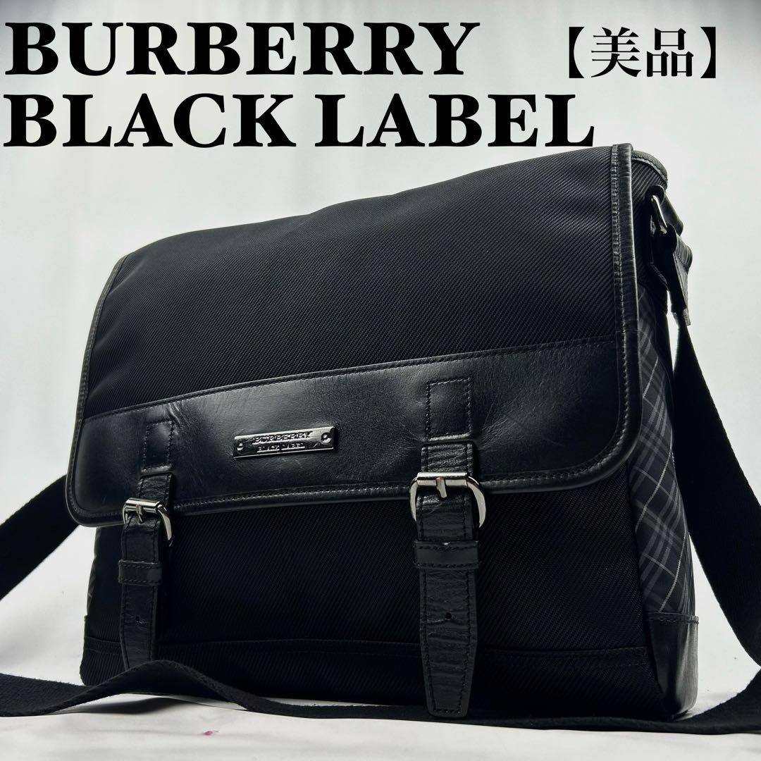【美品】バーバリーブラックレーベル　ショルダーバッグ レザー　チェック　ロゴ金