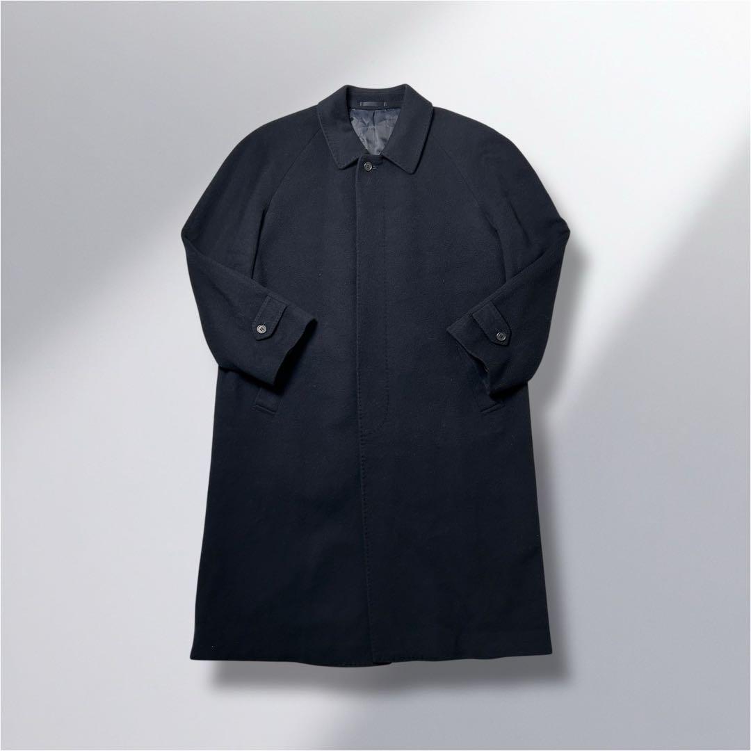 カシミアステンカラーコート XL相当　ラグランスリーブ　ネイビー