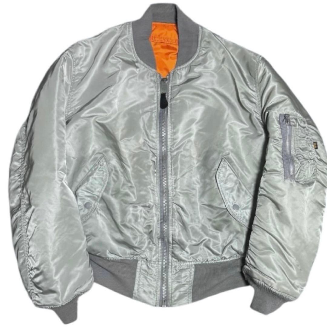 稀少色シルバー ALPHA 90s USA製 ビンテージ ボンバージャケット L
