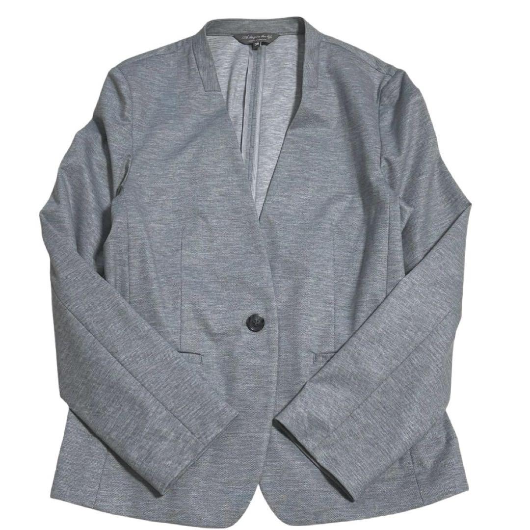 ユナイテッドアローズ☆ノーカラーパンツスーツ　ストレッチ　グレー　38