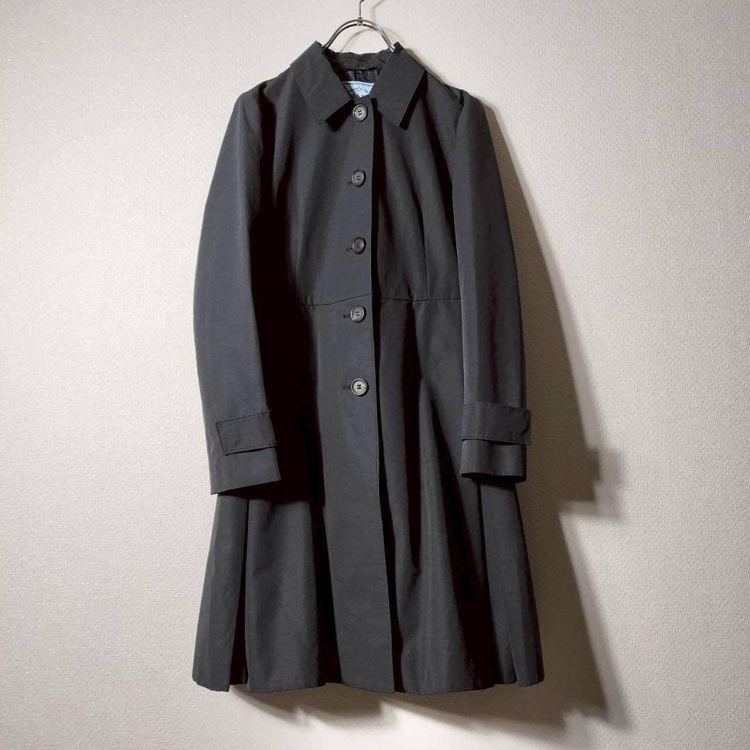 PRADA プラダ トレンチコート ステンカラー Aライン プリーツ ポリ系