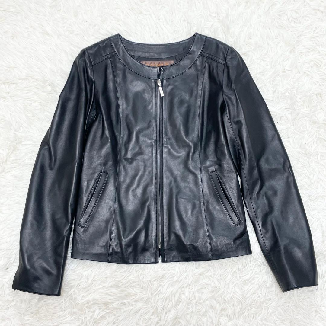【美品】BALMAIN バルマン レザージャケット 羊革 ノーカラー ブラック
