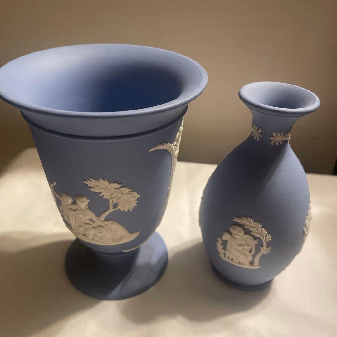 ウェッジウッド　ジャスパーウェアペールブルー　花瓶