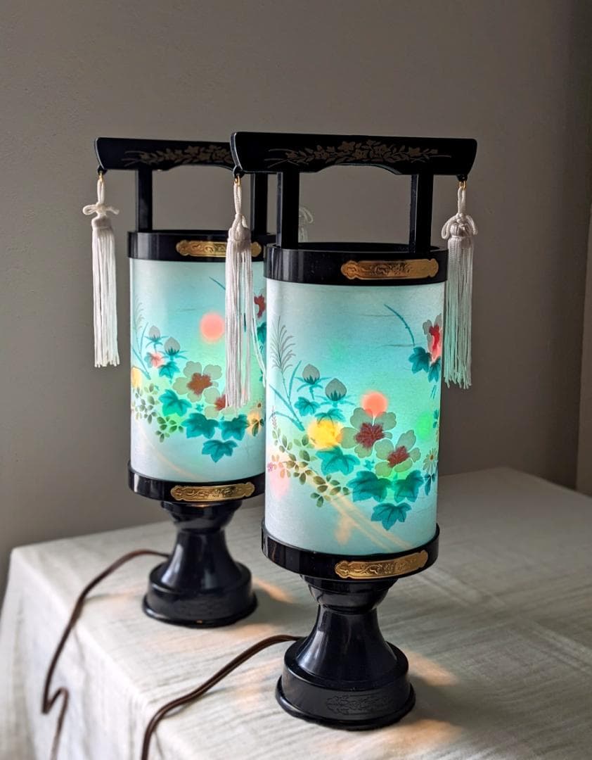 未使用美品　盆灯籠　燈篭　盆飾　和風　昭和レトロ　回転ライト　照明　提灯　盆提灯