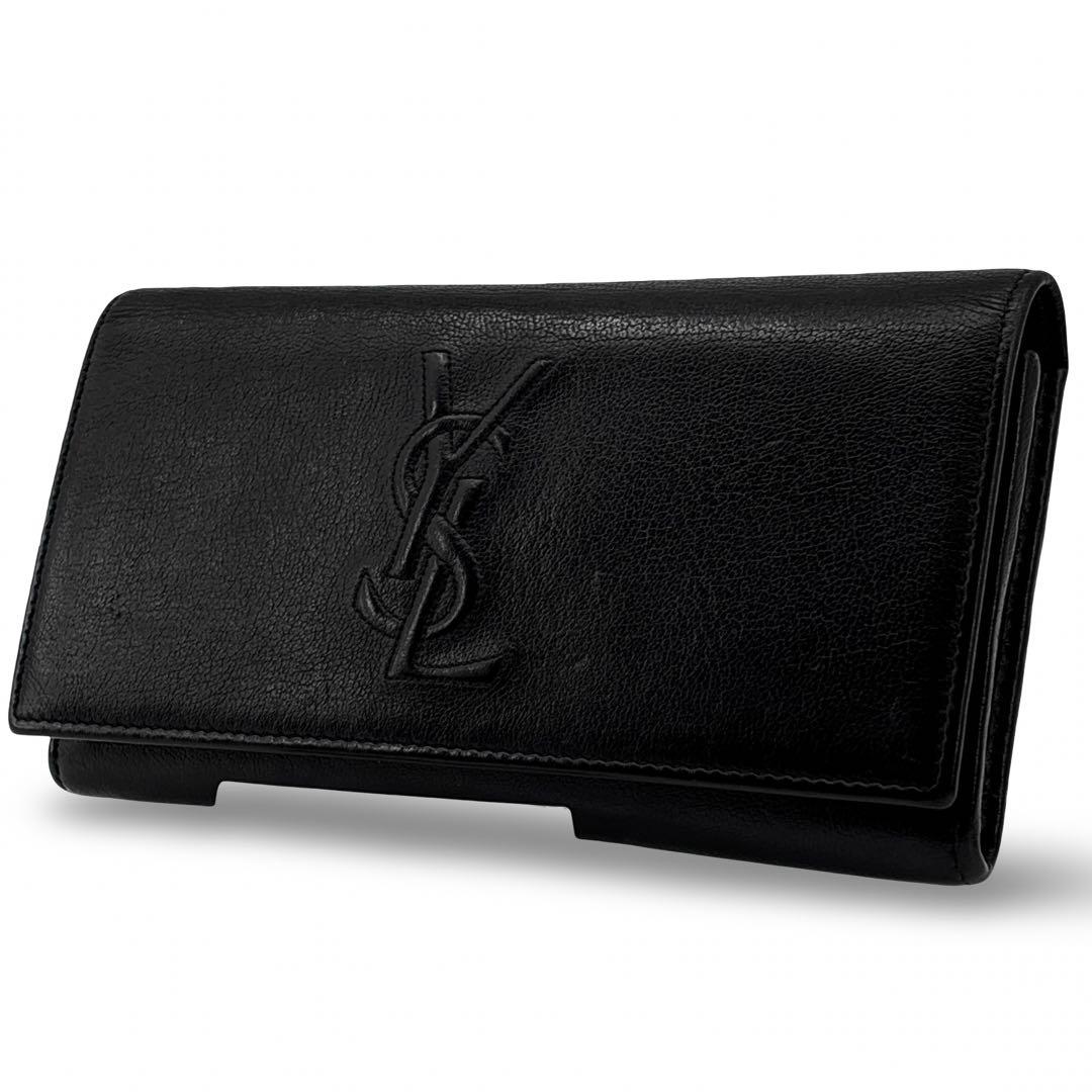 極美品】イヴサンローラン　長財布　ウォレット　ＹＳＬロゴ 　レザー　革　黒