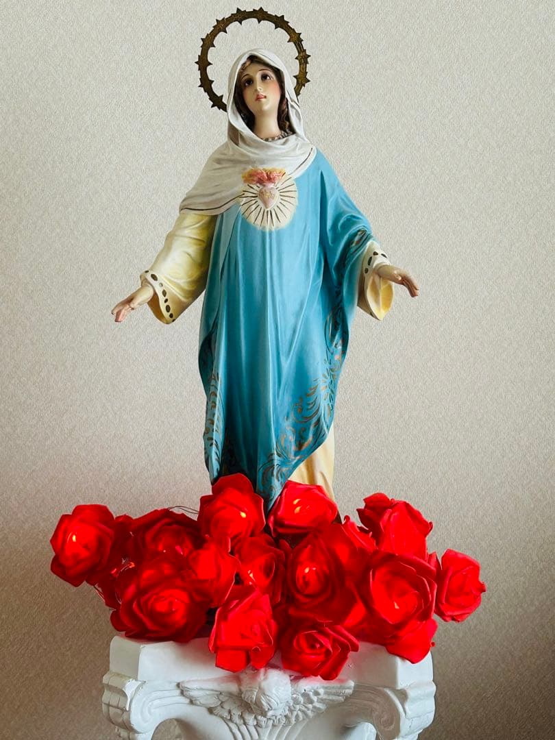 【超超希少52cm】✞ 両腕を広げる聖心の聖母マリア像　宗教彫刻　アンティーク