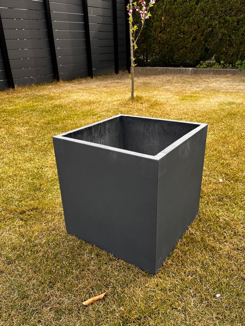 【新品】ファイバークレイプランター 幅38×奥行38×高さ38 チャコールグレー