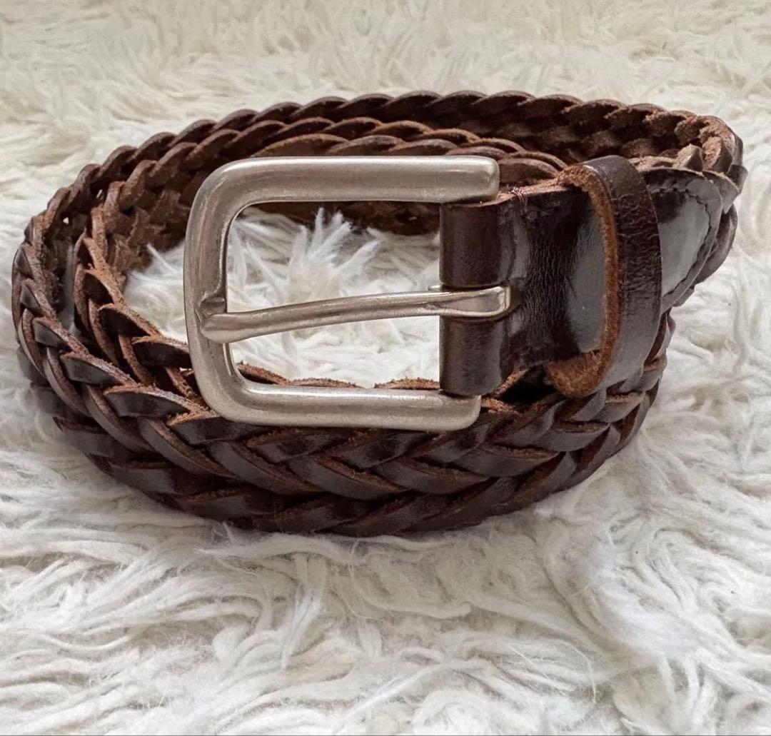 ホワイトハウスコックス レザー 編み込みベルト ブラウン 廃盤　シルバー金具