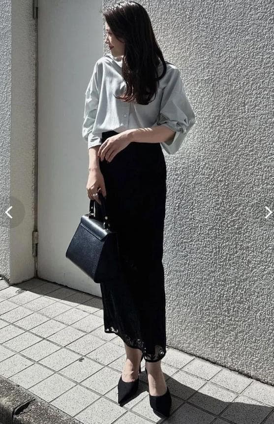 anuans エンブロイダリーレースタイトスカート BLACK/Mサイズ