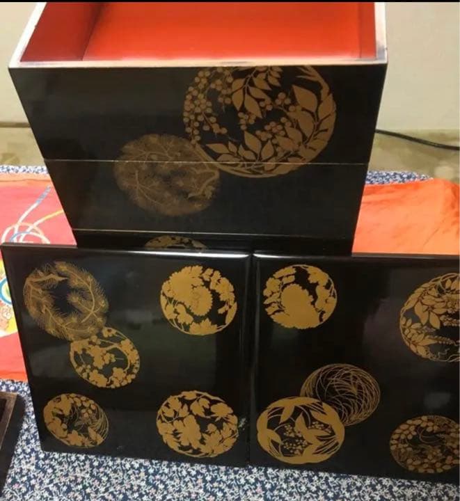 骨董品  明治時代 輪島塗平蒔絵重箱