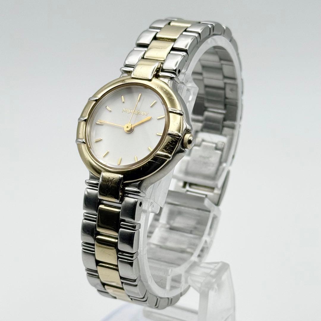 ✨新品電池・稼働✨サンローラン 腕時計 クォーツ ラウンド コンビ 3針時計