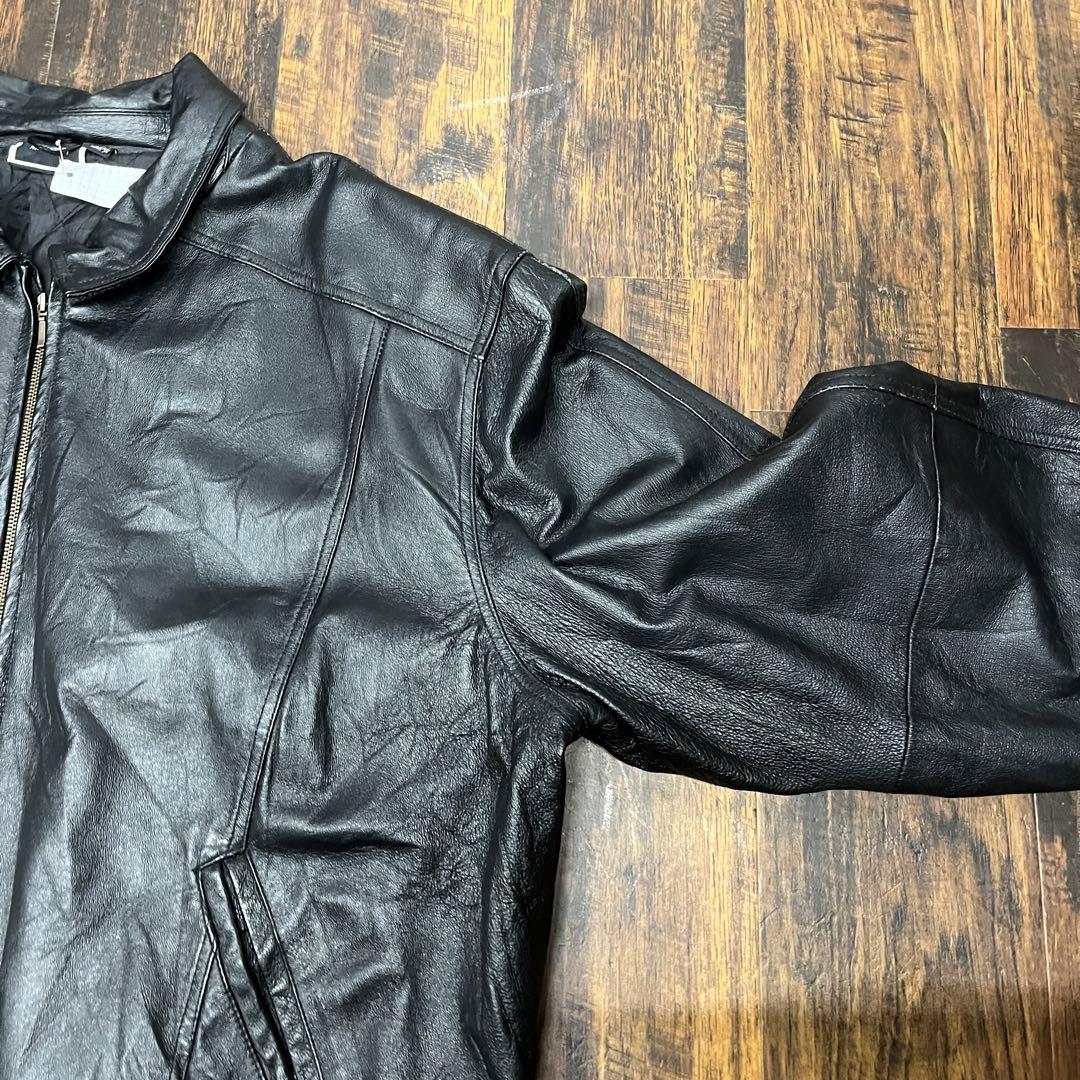 ブラックレザーアウター XXL オーバーサイズ レザージャケット ストリート
