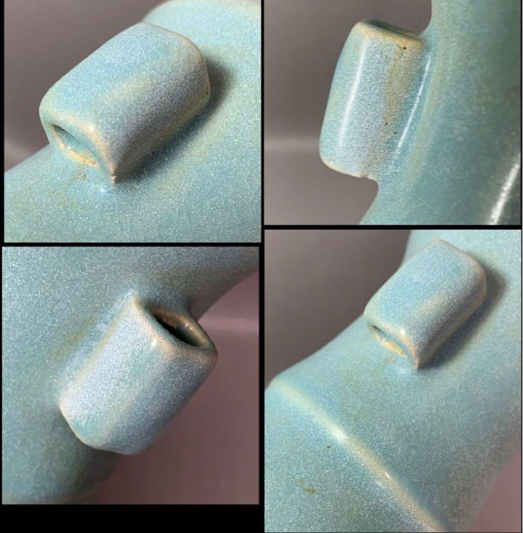 中国 四大名窯宋代汝窯天青釉 莲花口双耳花瓶 がギザギザの瓶