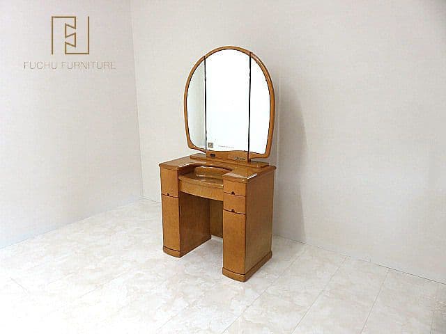 府中家具　バーズアイメープル 三面鏡ドレッサー 　　高級材 化粧台 W78cm