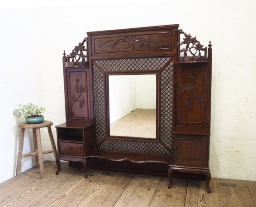 1194 唐木のスタンドミラー　キャビネット　鏡　姿見　紫檀　アンティーク　中国