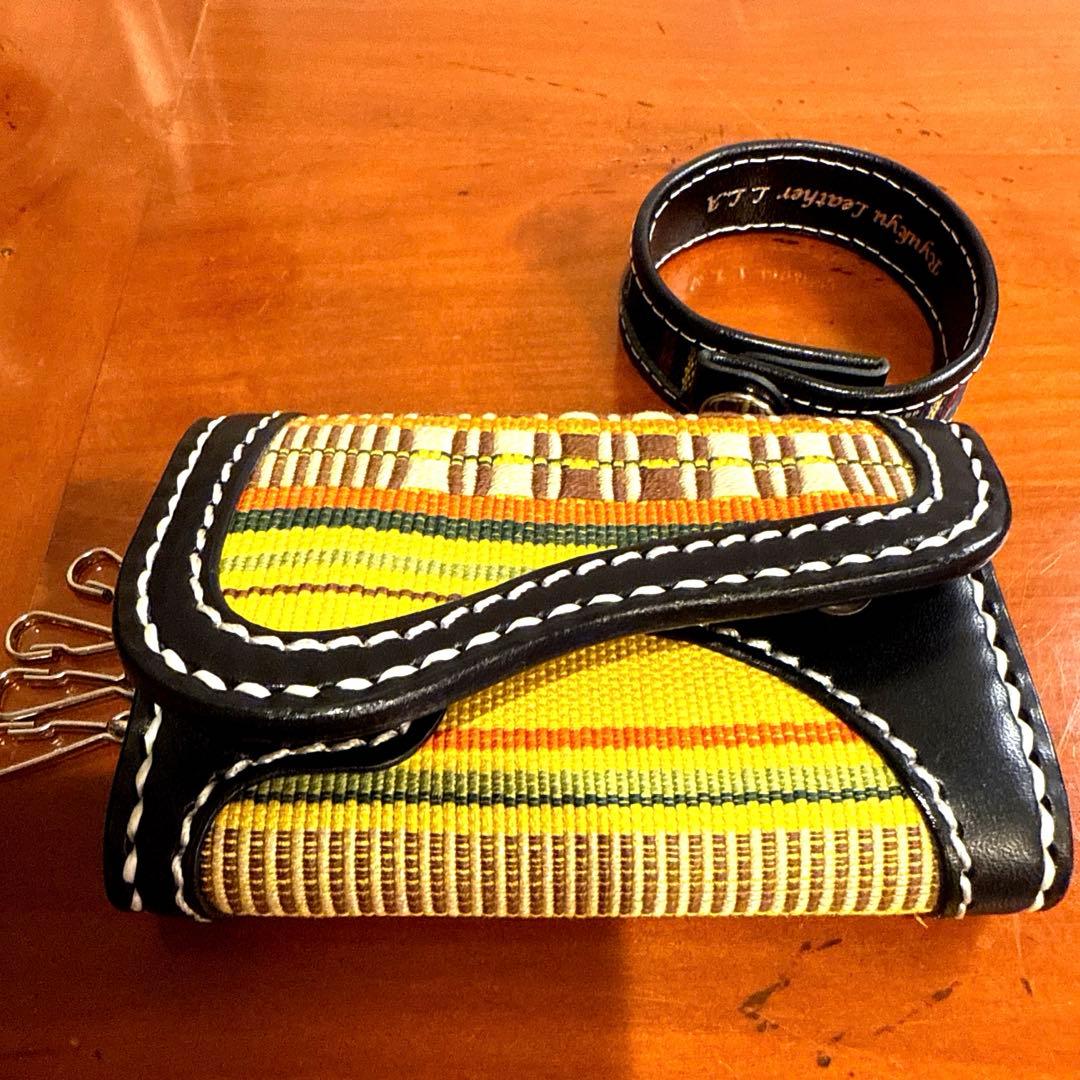 【首里織】琉球レザーL.L.A キーケース＆ブレスレットセット 沖縄伝統工芸新品