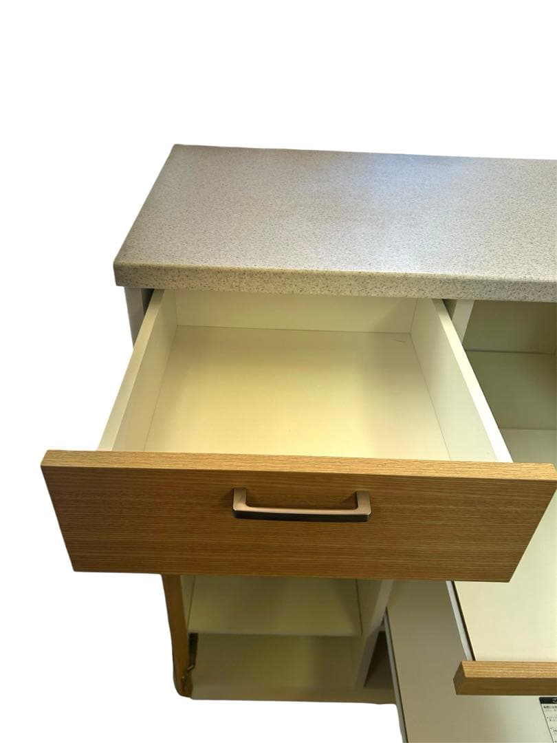 レンジボード コンセント付き モダンキッチン収納キャビネット ガラス扉付き 美品