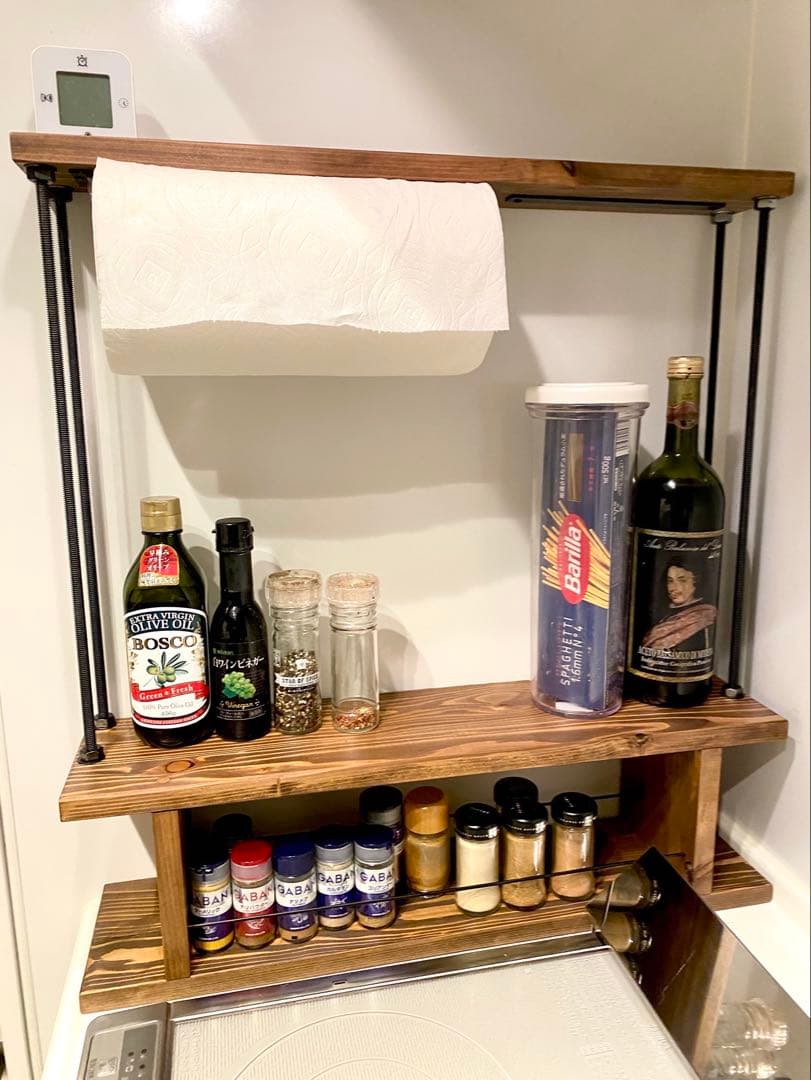 片手で切れる！キッチンペーパーホルダー付き キッチンラック スパイスラック 収納