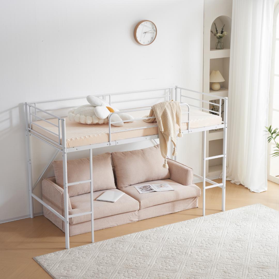 【ホワイト】ロフトベッド パイプベッド シングル ベッド 収納 スチール製
