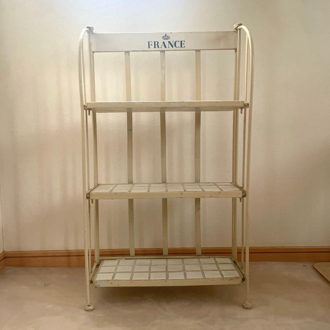 アイボリー スチール 3段ラック フランス　アンティーク
