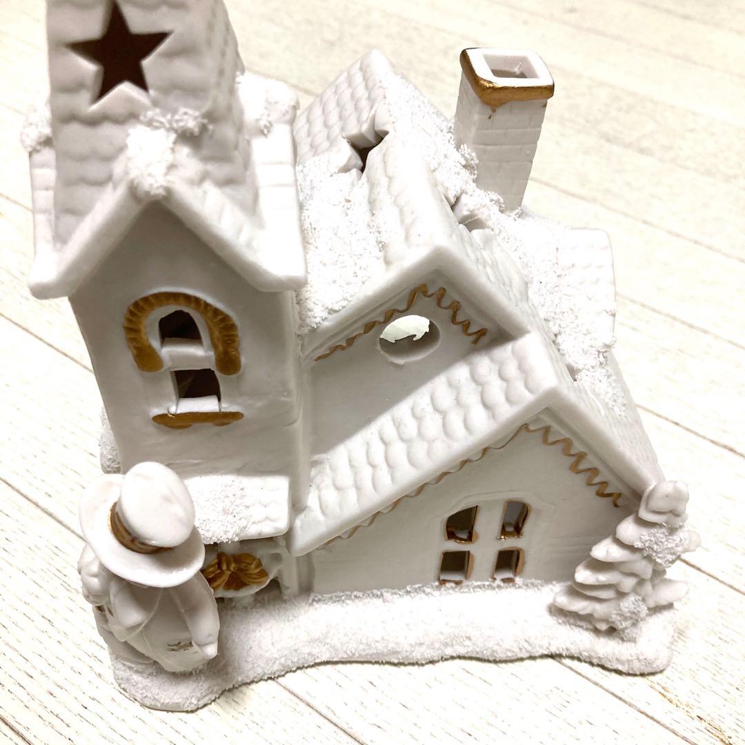 クリスマス　装飾　オブジェ　陶器　白いお家 キャンドル立て