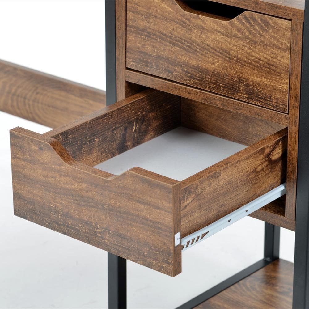 【ダークブラウン】パソコンデスク引き出し付き3段シェルフ付パソコンデスク学習机