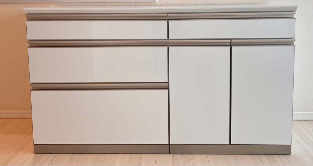 アヤノ キャビネット 150cm幅 キッチンカウンター 食器棚 収納 ホワイト