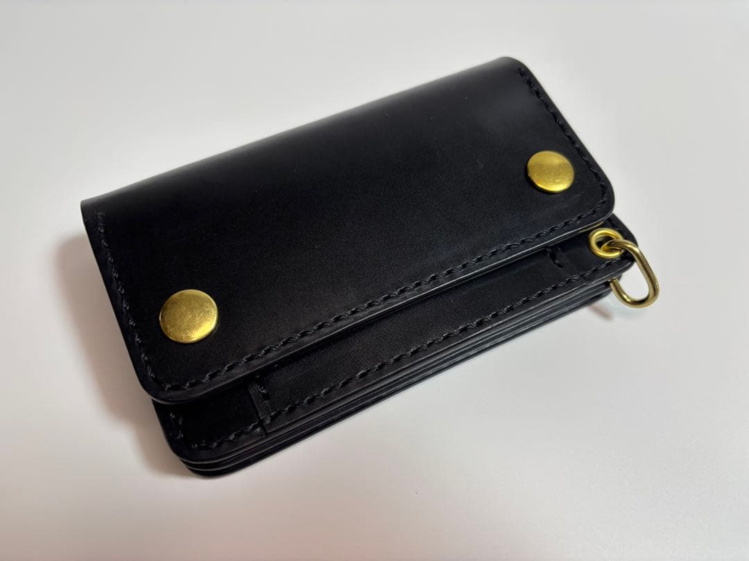 黒　ヌメ革　ロマネスク　トラッカーウォレット　【Ａ】三層　真鍮　レザークラフト