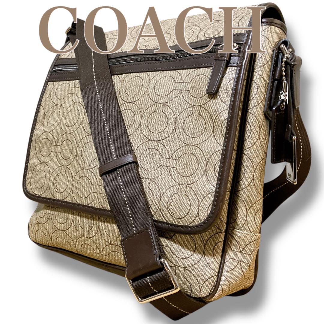 コーチ 良品 オプアート 斜め掛け可 PVC メッセンジャーバッグ ベージュ