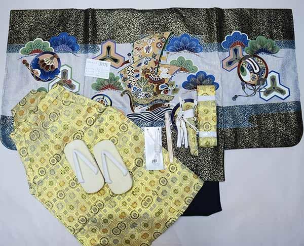 七五三 五歳 男児 羽織袴フルセット 黒地 宝船 袴変更可 NO37776