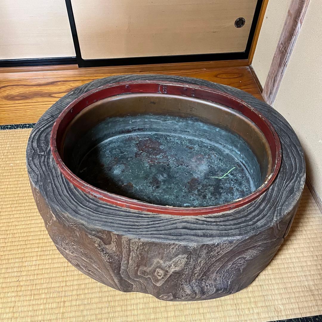ヴィンテージ　希少　丸太くり抜き　大火鉢　古道具