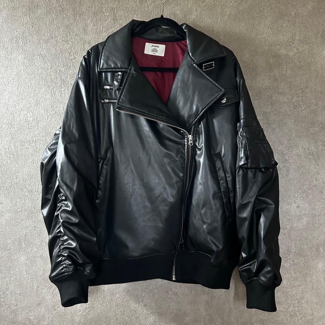 jouetie フェイクレザーライダースMA-1ジャケットブルゾン ブラック