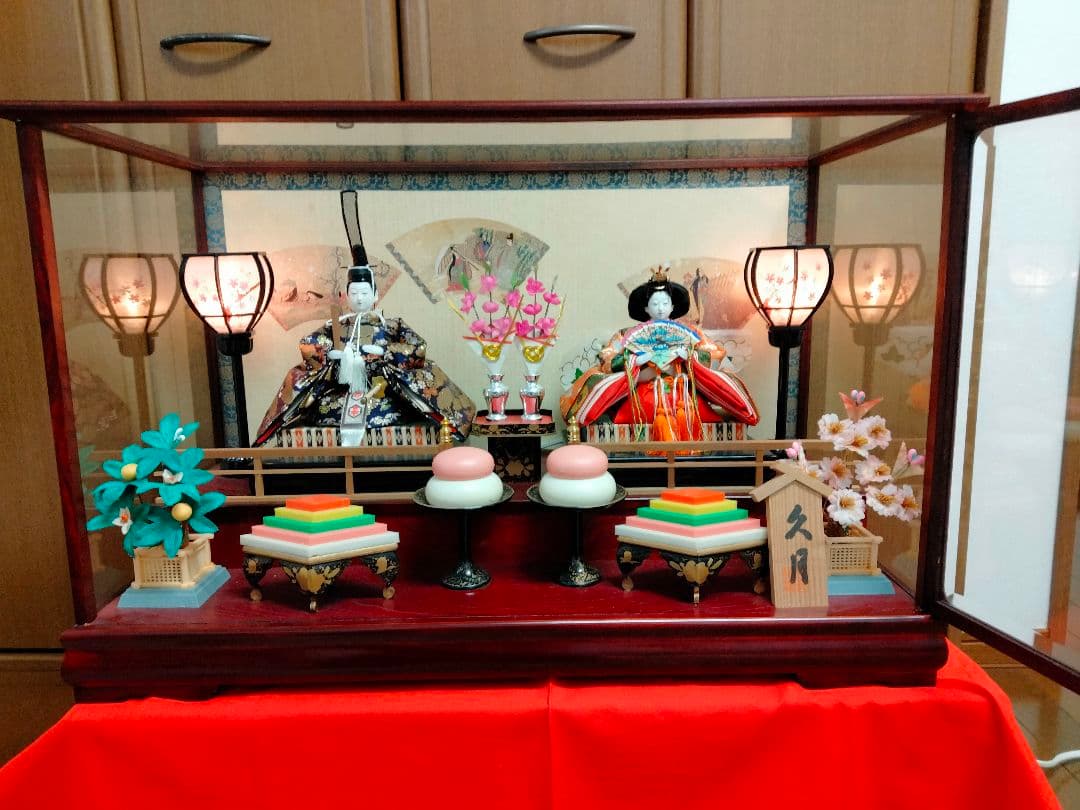 雛人形　久月　ガラスケース入　元箱有　煙草ペット無