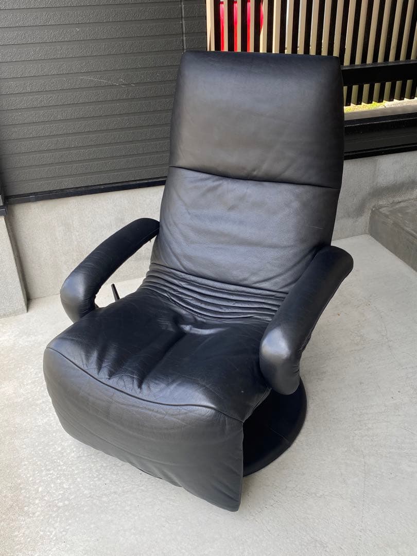 自宅保管品 maruni / マルニ リクライニングチェア 本革 レザー 黒