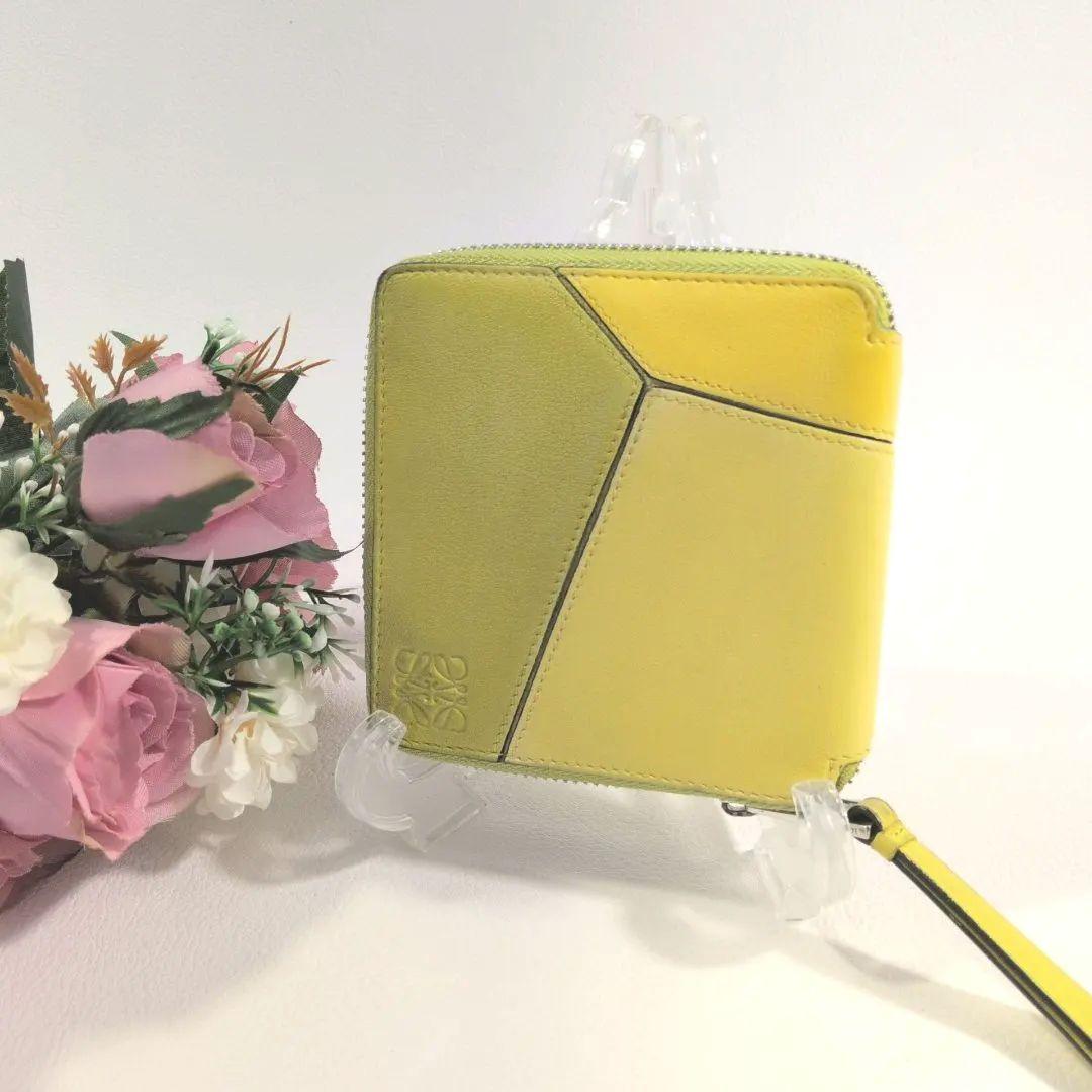 【極美品】LOEWE パズル コンパクト2つ折り 財布　ラウンドジップイエロー系