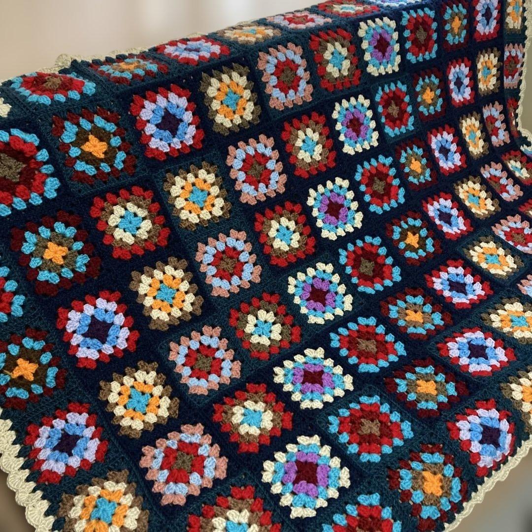 ハンドメイド♡モチーフ編みカラフル グラニースクエア ブランケット