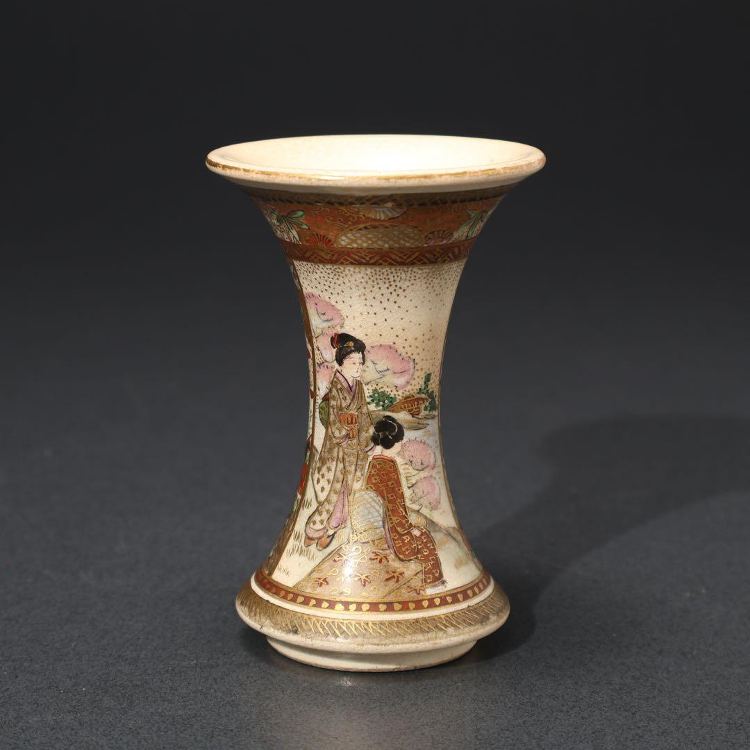 薩摩焼　花見図花瓶　骨董　里帰り　明治　R1573ダS