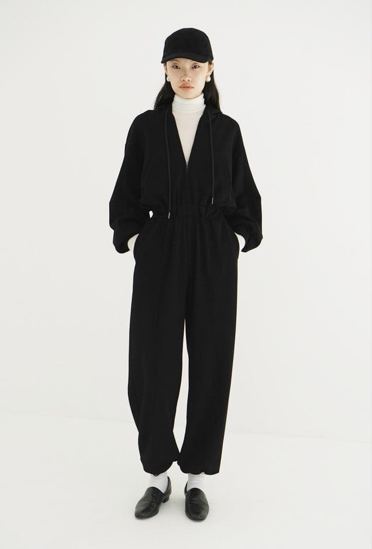 サロペット・オーバーオール・オールインワン CLANE HOODED SWEAT ALL IN ONE BLACK 01